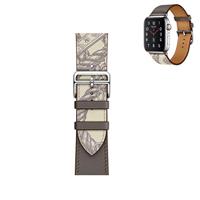 Leren bandje met print - Bruin - Geschikt voor Apple Watch 38mm / 40mm / 41mm / 42mm - thumbnail