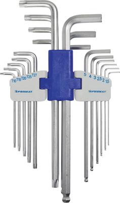 Promat/Tecwerk Haakse schroevendraaierset | 18-delig kunststof houder | SW 1,5 - 10 mm - T10 - T50 | lang universeel S2-staal - 4000825118