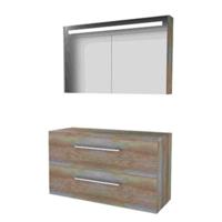 Basic-Line Premium 46 Badkamermeubelset - 120 x 46 cm - Met Grepen - 2 Lades - Wastafelblad - Spiegelkast met LED Verlichting - Scotch Oak - thumbnail