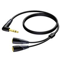 Procab CLA720/1.5 verloopkabel 1x Stereo jack haaks naar 2x Mono jack female 1.5m - thumbnail