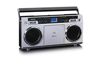 Lenco SCD-580 Ghettoblaster - draagbare cd-speler - PLL FM-radio - met USB en Bluetooth - met stroomadapter - zilver