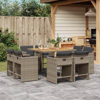 9-delige Tuinset met kussens poly rattan grijs - thumbnail
