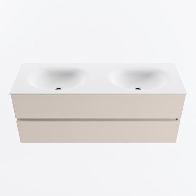 MONDIAZ VICA 130cm badmeubel onderkast Linen 2 lades. Wastafel MOON dubbel 2 kraangaten, kleur Talc.