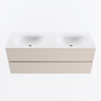 MONDIAZ VICA 130cm badmeubel onderkast Linen 2 lades. Wastafel MOON dubbel 2 kraangaten, kleur Talc. - thumbnail