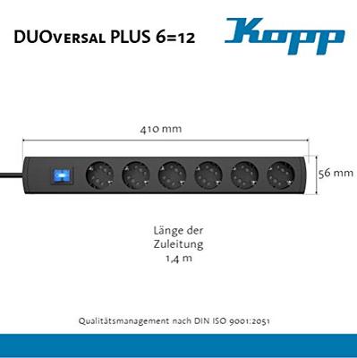 Kopp 234105009 Stekkerdoos met schakelaar 6-voudig Antraciet Randaarde stekker 1 stuk(s)