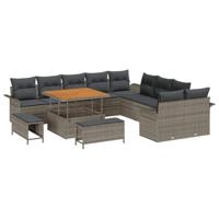 Tuinbankenset met kussen 13 pcs Grijs poly rattan - thumbnail