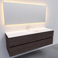 Badkamermeubel Solid Surface BWS Stockholm 150x46 cm Midden Wood Dark Brown (met 1 kraangat) - thumbnail