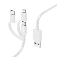 Hama Laad/synchrokabel 3 in 1 met micro USB/USB type-C/lightning 1m Oplader Wit - thumbnail