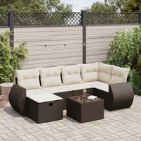 7-delige Loungeset met kussens poly rattan bruin - thumbnail