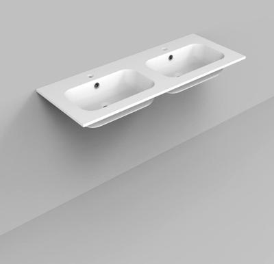 Dubbele Wastafel Marble BWS 120,5x46x1,5 cm Glans Wit (2 kraangaten)