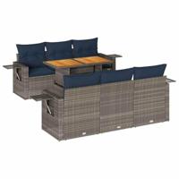 7-delige Loungeset met kussens poly rattan grijs - thumbnail