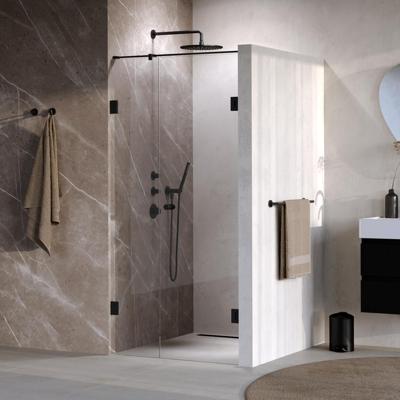 BRAUER Void Carving Nisdeur - 2-delig - 90x200cm - 60cm draaideur aan muur - glascoating - omkeerbaar - helder glas - mat zwart GS-VOCN2H6030200MZ