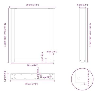 Eettafelpoten 3 st U-vormig 70x(72-73) cm staal zwart