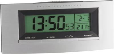 TFA Dostmann 98.1030 Wekker Zendergestuurd Zilver, Zwart