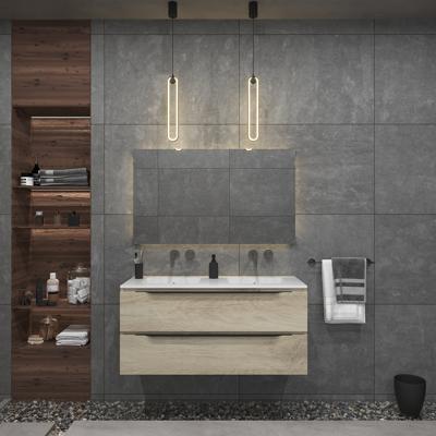 Badkamermeubelset Gliss Design Hera Mat Zwart 120cm 4 Laden Licht Grijs Eiken (Keuze Wastafel)