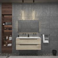 Badkamermeubelset Gliss Design Hera Mat Zwart 120cm 4 Laden Licht Grijs Eiken (Keuze Wastafel) - thumbnail