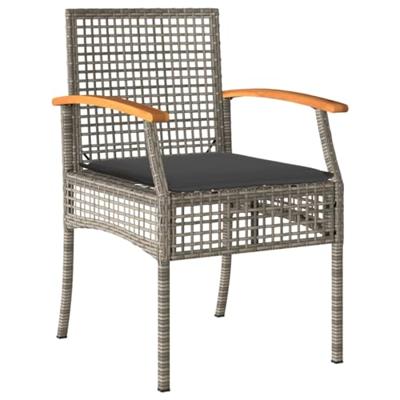 Tuinstoelen 4 st met kussens poly rattan en acaciahout grijs