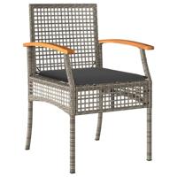 Tuinstoelen 4 st met kussens poly rattan en acaciahout grijs - thumbnail