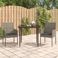 3-delige Tuinset met kussens poly rattan zwart en grijs - thumbnail