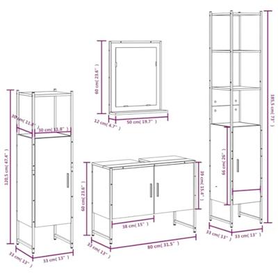4-delige Badkamermeubelset bewerkt hout zwart
