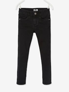 Slim fit meisjesjeans Morphologik "waterless" heupomtrek MEDIUM zwart denim