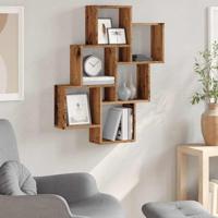 Wandschap kubus 78x15x93 cm bewerkt hout oud houtkleurig - thumbnail