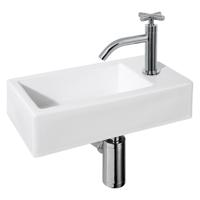 Differnz Ravo fonteinset - 38.5x18.5x9.5cm - Rechthoek - 1 kraangat - Gebogen chromen kraan - kruisgreep - Keramiek Wit 38.400.78 - thumbnail
