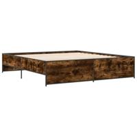 Bedframe bewerkt hout metaal gerookt eikenkleurig 180x200 cm - thumbnail