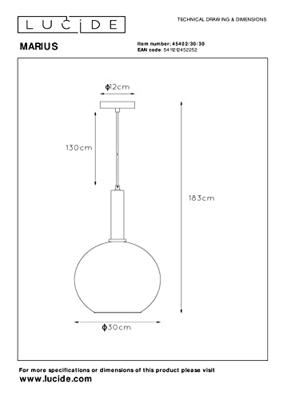 Lucide MARIUS - Hanglamp - Ø 30 cm - 1xE27 - Zwart