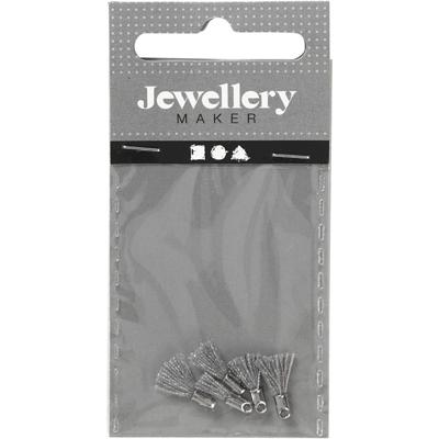 Creativ Company Tassel, l: 10 mm, gatgrootte 1 mm, grijs, 5 stuk/ 1 doos