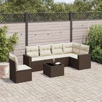 7-delige Loungeset met kussens poly rattan bruin - thumbnail