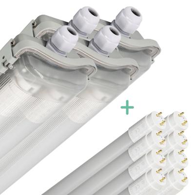 Proventa LED TL 4 dubbel armaturen met 8 buizen 150 cm - Koud wit licht 6500 K - Waterdicht - 4 stuks