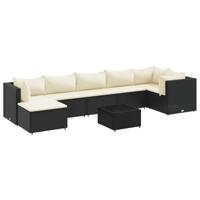 8-delige Loungeset met kussens poly rattan zwart - thumbnail