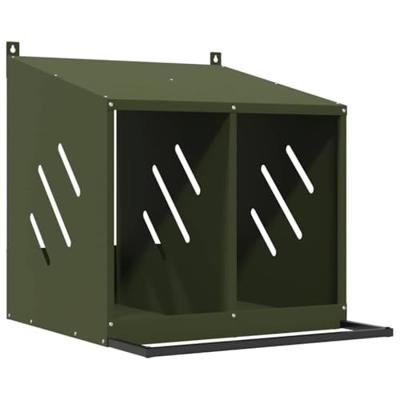 Kippennestkastje met 2 vakken olijfgroen metaal