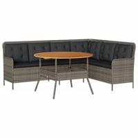 2-delige Loungeset met kussens poly rattan grijs - thumbnail