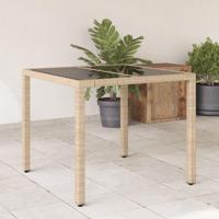 Tuintafel met glazen blad 90x90x75 cm poly rattan beige - thumbnail