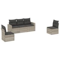 5-delige Loungeset met kussens poly rattan lichtgrijs - thumbnail