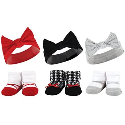 Hudson Baby Infant Girl Headband and Socks Giftset, Red Houndstooth Bows, One Size