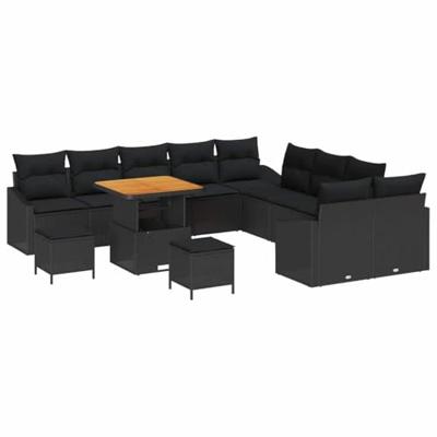 Tuinbankenset met kussen 13 pcs Zwart poly rattan