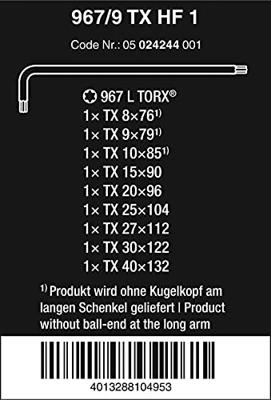 Wera 967 L/9 TORX® HF Stiftsleutelset met Vasthoudfunctie, BlackLaser, 9 -delig - 1 stuk(s) - 05024244001 - thumbnail