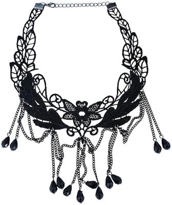 Zwarte Ketting Bloemenpatroon met steentjes