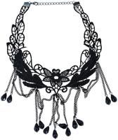 Zwarte Ketting Bloemenpatroon met steentjes - thumbnail