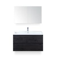 Vogue Badmeubelset 100 cm - Greeplijst in kleur - Black Oak - Keramische Wastafel Wit 1 kraangat - met Spiegelkast - thumbnail