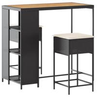 3-delige Tuinbarset met kussens poly rattan zwart - thumbnail