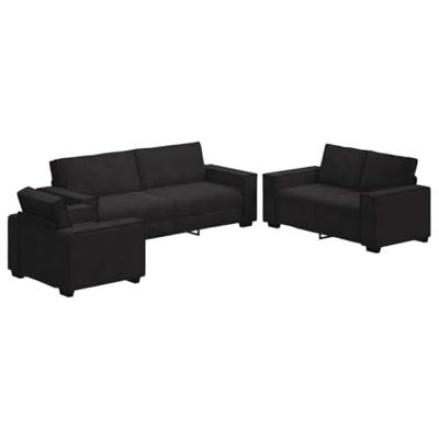 3-delige Loungeset met kussens fluweel zwart - thumbnail
