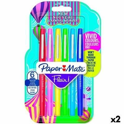 Set Viltstiften Paper Mate Flair Multicolour 6 Onderdelen (2 Stuks)