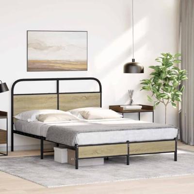 Bedframe zonder matras bewerkt hout sonoma eikenkleur 140x190cm Bedframe zonder matras bewerkt hout sonoma eikenkleur 140x190cm