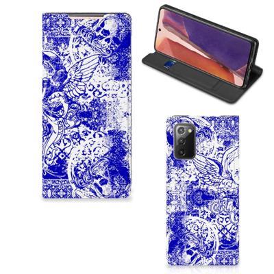 Mobiel BookCase Samsung Galaxy Note20 Angel Skull Blauw Mobiel BookCase Samsung Galaxy Note20 Angel Skull Blauw