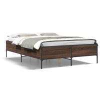 Bedframe bewerkt hout metaal bruin eikenkleur 135x190 cm - thumbnail