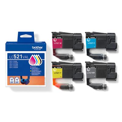 Brother LC521VAL inktcartridge 4 stuk(s) Origineel Zwart, Cyaan, Magenta, Geel